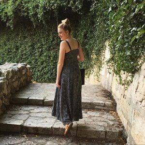 Floor length, grey floral dress